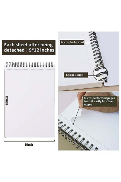 Beauenty 100-Sheets Sketch Book 9 x 12 inches Double-side Spiral Sketch Pad (68lb/100gsm)