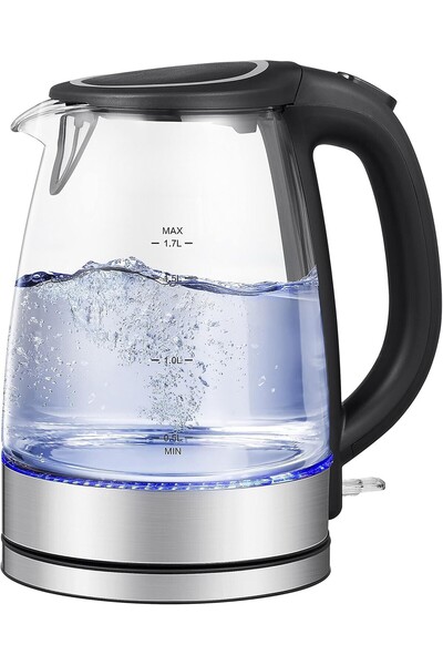 Generic 1.7L Electric Glass Kettle 1500W Cordless with Blue LED, Auto Shut-off & Boil-dry Protection