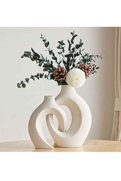 Generic مزهريات سيراميك إسكندنافية من ليون هوم - قطعتان بتصميم متشابك باللون ...