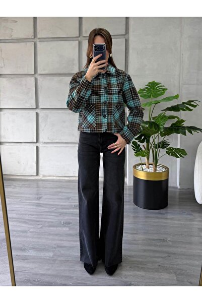 Coral Kareli Kaşe Ceket 0253 Mavi - Siyah