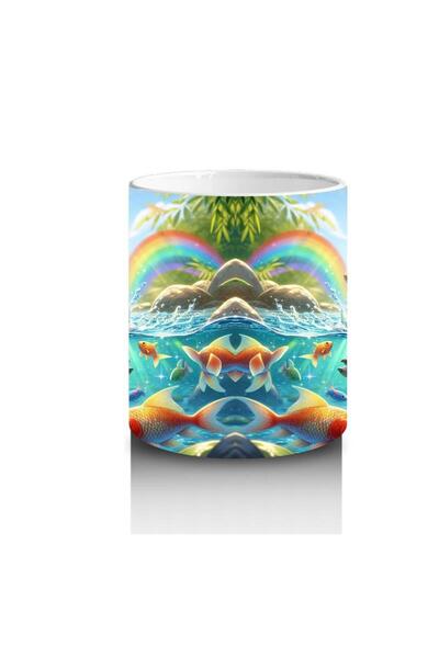 Wisdom Rain Dinosaur and Fish Patterned Mug Cup Floating in a Pond That Makes Children Love Milk
