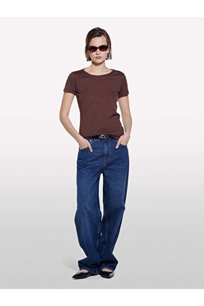 Sisley Cotton Modal Blend Regular Fit Crew Neck T-Shirt Women's Brown T-Shirt - 325P3Tnhl11A2