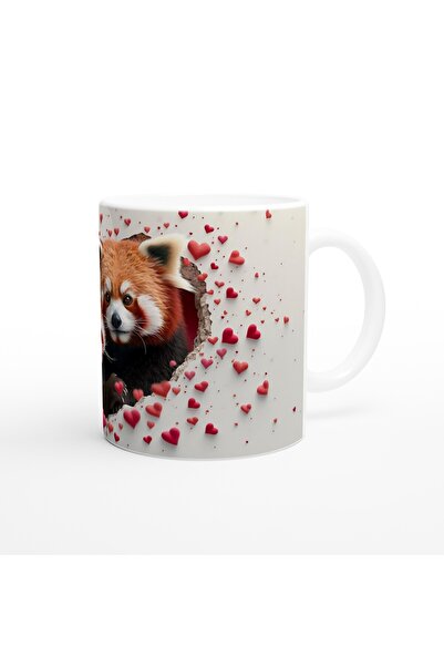 Wisdom Rain Red Panda Themed Printed Mug Cup Looking Behind the Heart Wall