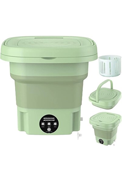 Generic 8L portable folding washing machine with drain basket plus 7-piece pink zipper laundry bag set.