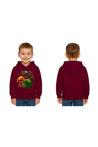 SEDİRLİ Unisex Brainrot cu imprimeu pentru copii Swae tricou cu glugă 3 fire cu borduri