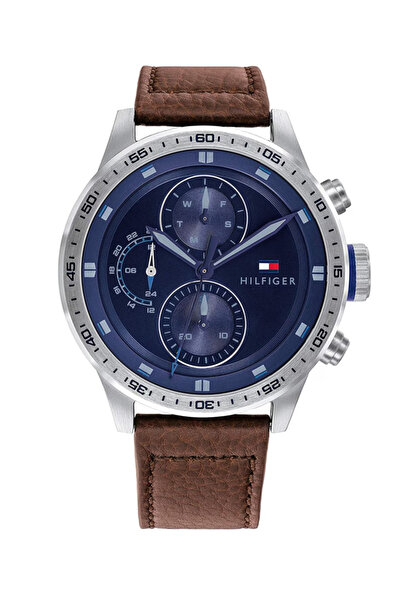 Tommy Hilfiger Ανδρικό Ρολόι Trent με Μπλε Καντράν και Καφέ Δέρμα 46mm