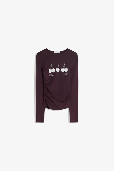 Bershka Long sleeve ruched print T-shirt