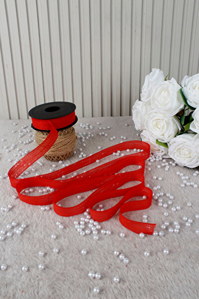 Mortex Red Naples Linen Ribbon 2.5 cm 20 m - Hamper, Wedding, Engagement, Dowry, Gift, Decoration, Party