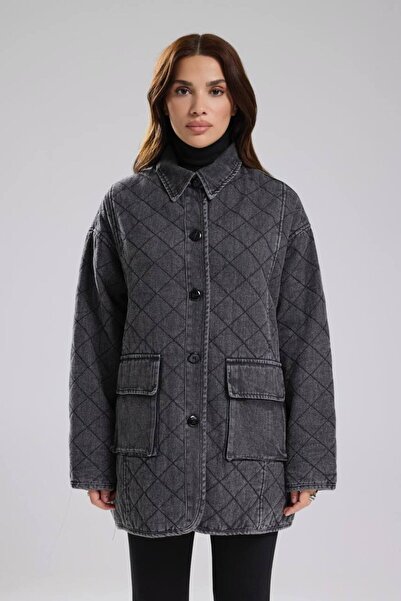 tw3 Women's Denim Fabric Quilted Lined Design Coat