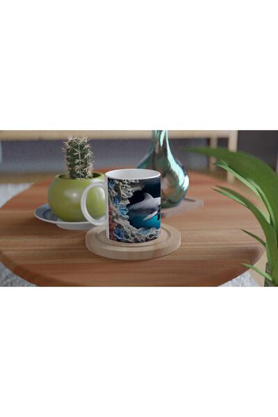 Wisdom Rain Dolphin Themed Underwater Mug Surrounded by Blue and Pink Corals
