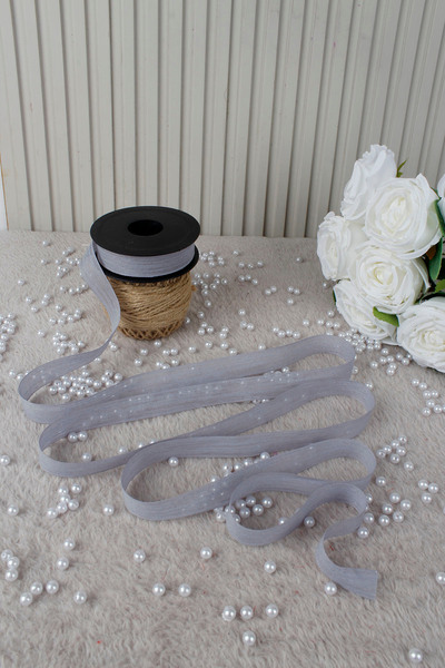 Mortex Gray Napoli Linen Ribbon 2.5 cm 20 m - Gift Bag, Wedding, Engagement, Dowry, Gift, Decoration, Party