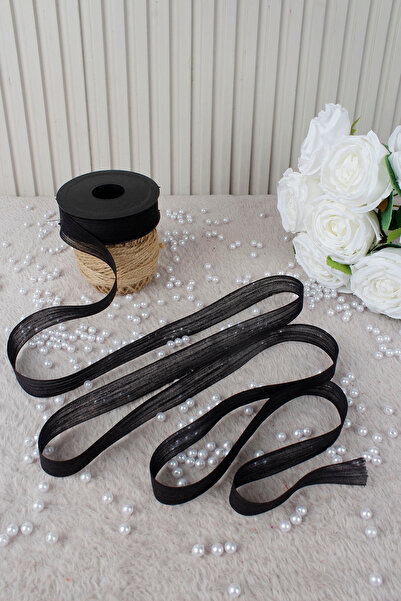 Mortex شريط كتان نابولي أسود 2.5 سم 20 متر - للزفاف، الخطوبة، الهدية، الزينة،...