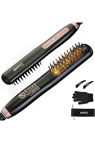 GRT PRO Mini Hair Straightener Brush 2-in-1 Ceramic, 10s Quick Heat, 200g, 3 Temps