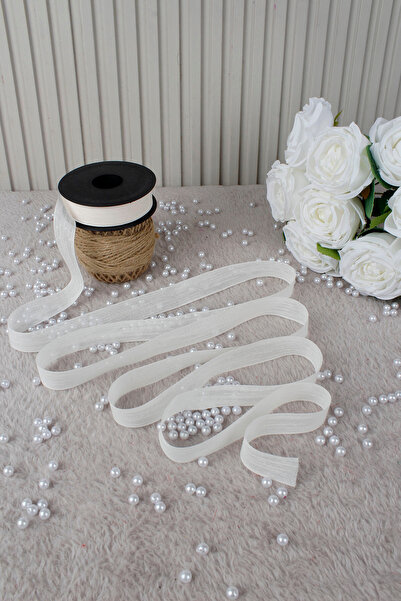 Mortex Cream Napoli Linen Ribbon 2.5 cm 20 m - Wedding, Engagement, Dowry, Gift, Decoration, Party