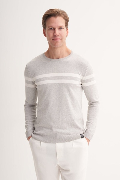 Cazador Slim Fit Viscose Fabric Basic Two Striped Crew Neck Sweater
