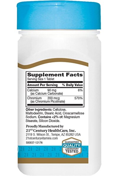 21st Century Chromium Picolinate, 200 mcg, 100 Tablets