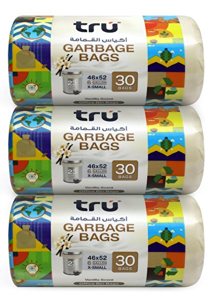 Tru ® أكياس قمامة برائحة الفانيليا، لفافة مضغوطة، 46 × 52 سم، 6 جالون (30 قطع...
