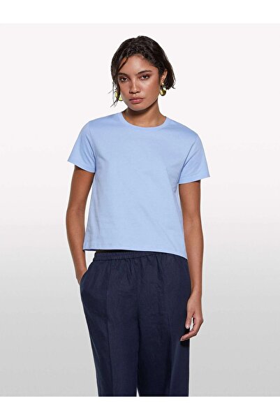 Sisley 100% Cotton Crew Neck Boxy Fit T-Shirt Women's Blue T-Shirt - 325P3I1Xl107A
