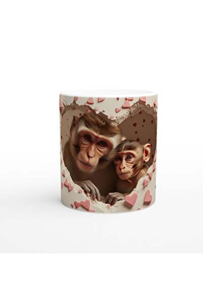 Wisdom Rain كوب مطبوع عليه عائلة القرد ينظر من خلال القلب