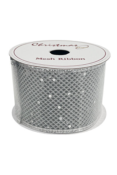Christmas Magic شريط شبكي فضي لعيد الميلاد، 6.3 سم × 10 ياردات