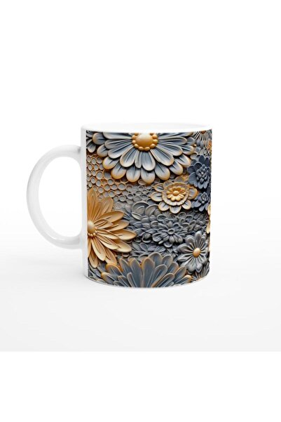 Wisdom Rain كوب ذهبي رمادي متباين بنمط الأزهار