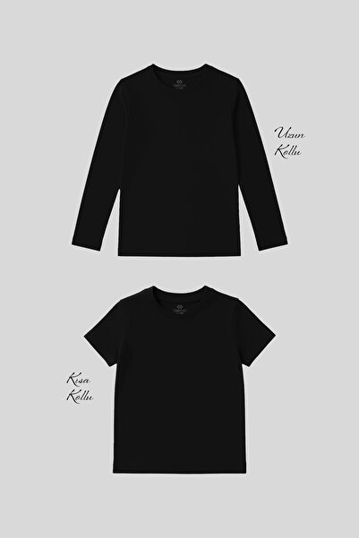 TOMMY LIFE Standard Fit Basic O Neck 2-Pack Black Unisex Kids T-Shirt - 11328-11329