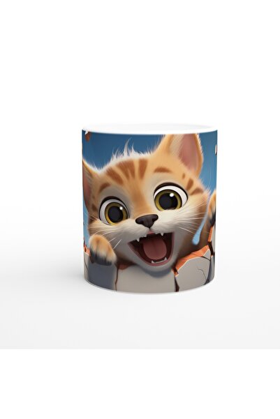 Wisdom Rain كوب مطبوع عليه قطة برتقالية مبهجة يثقب الجدار