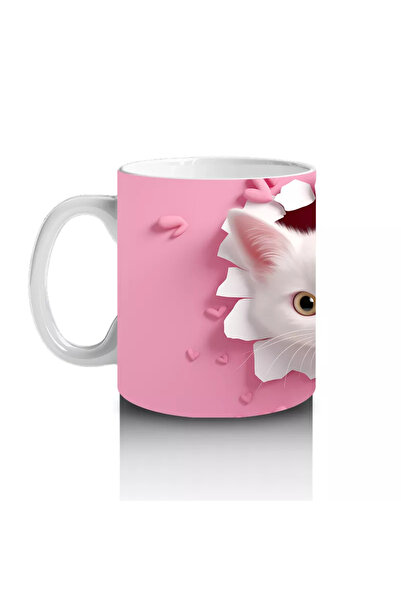 Wisdom Rain Twin Cats Looking Out of a Heart-Shaped Crack – Printed Coffee Mug