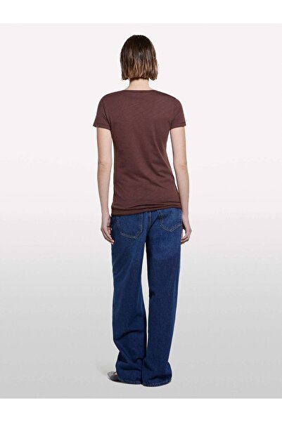 Sisley Cotton Modal Blend Regular Fit Crew Neck T-Shirt Women's Brown T-Shirt - 325P3Tnhl11A2