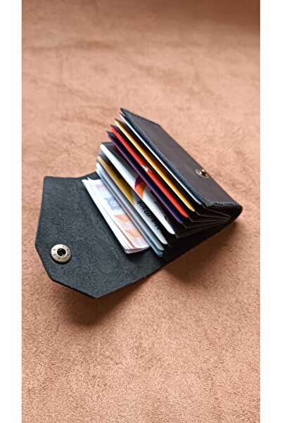 cgderi Genuine Real Leather 10 Compartment Women Men Accordion Wallet Card Holder Black