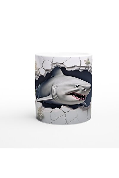 Wisdom Rain كوب تحت الماء بتصميم القرش والوردة البيضاء يمزق الجدار