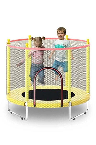 hibobi Kids Trampoline, Children's Indoor Home Trampoline with Guard Net 140x140x120cm Yellow