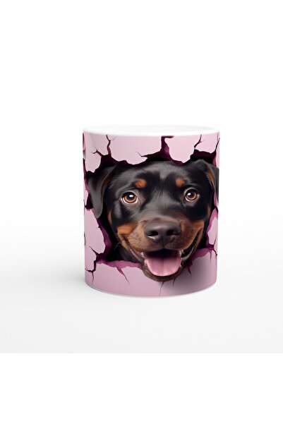 Wisdom Rain كوب مطبوع عليه شكل روتويللر ينظر من خلال الكراك