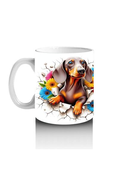 Wisdom Rain Puppy Dog ​​Mug with Flower Bouquet That Makes Children Love Milk