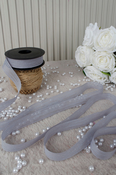 Mortex Gray Napoli Linen Ribbon 2.5 cm 20 m - Gift Bag, Wedding, Engagement, Dowry, Gift, Decoration, Party