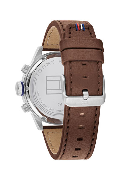 Tommy Hilfiger Ανδρικό Ρολόι Trent με Μπλε Καντράν και Καφέ Δέρμα 46mm