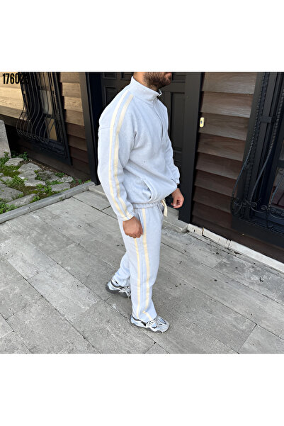 Butik Men's Double Stripe Tracksuit Set Mock Neck Zippered Sweatshirt