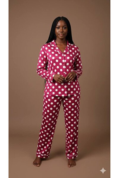 inspira lingerie Women's Buttoned Thin Sh Fleece-Lined Pajama Set Shirt Collar