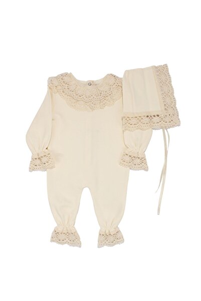 bebegen بذلة بيضاء مزينة بالدانتيل للفتيات الصغيرات