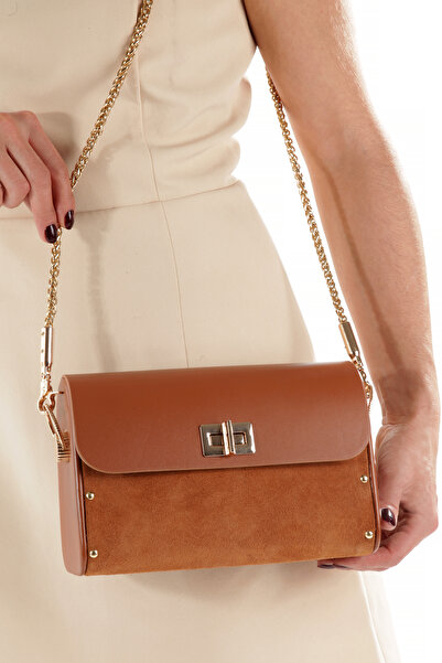 DARİNİİ Liora Taba Süet Çapraz Zincir Askılı Günlük Abiye Gerçek Deri Kadın E...