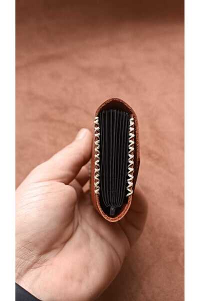 cgderi Genuine Real Leather 10 Compartment Women's Men's Accordion Wallet Card Holder Red Brown