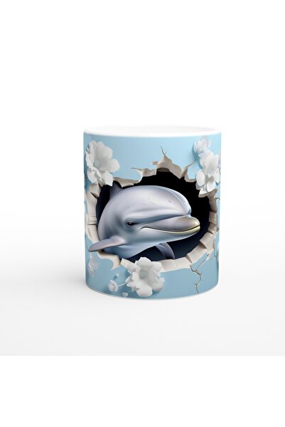 Wisdom Rain كوب مطبوع عليه Happy Dolphin ينظر من خلال الجدار المتشقق