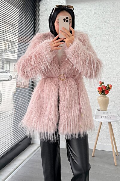 MELEK ARAZ Premium Kadın Kürk Kaban – Pembe