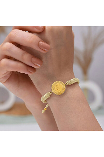 Gekas Kuyumculuk Yeni Yarım Altın Krem Renkli İpli Bileklik