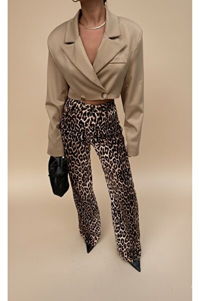 HerTon Leopar Desenli Yüksek Bel Palazzo Pantolon