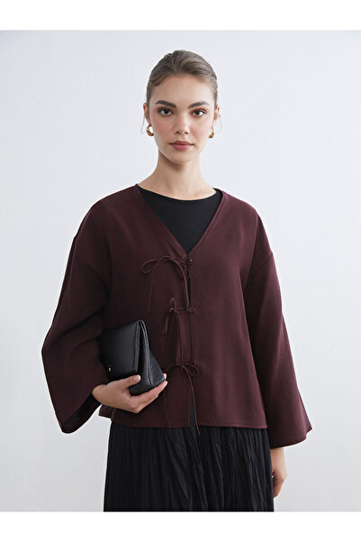 LC Waikiki Lcw Modest Plum V-Neck Oversize Women's Kimono