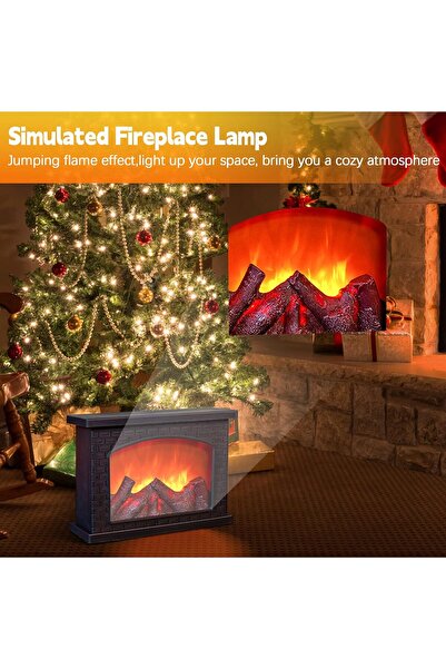 Generic Portable Electric Fireplace Lamp Realistic Flame Effect USB Battery Powered LED Lantern