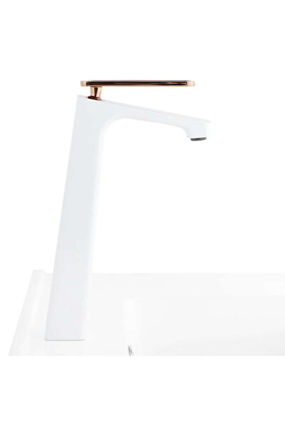 Maison Mex Tall washbasin mixer, FRAME, L.18.8 H.22.6/29.6 cm, white/copper