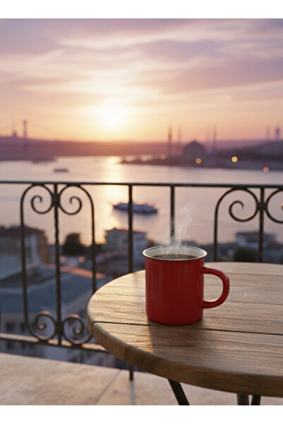 Elista Ceramic Cup with Handle, Colorful Enamel Look, Gray Color, 260 Cc