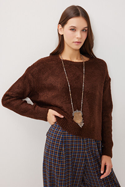 Lovelyİstanbul Soft Textured Knitwear Sweater Lci0047 Brown